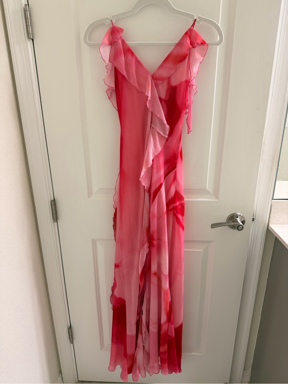 Mango Coral-Pink Ruffle Wrap Maxi Dress